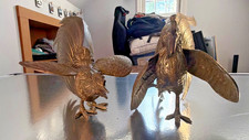 Vintage Mid-Century Brass Fighting Roosters – Matching Pair picture