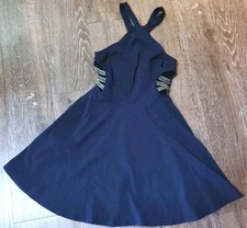 Speechless Blue Halter Gems Open Sides Sleeveless Fit & Flare Dress Sz 9 Flirty picture