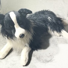 RARE Vintage E&J Classic Dog Plush 36” Life Size Border Collie Black & White picture