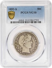 1892-S Barber Silver Half Dollar VG10 PCGS picture