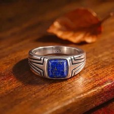 Natural Lapis Lazuli Men's Ring 925 Sterling Silver Artisan Signet Ring Jewelry picture