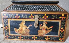 Vintage Indian Mughai Wedding Dowry Wooden Dome Shaped Box Hand Painted picture