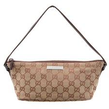 GUCCI Boat Bag GG Canvas Leather Hand Bag Accessory Pouch Brown 07198 Authentic picture