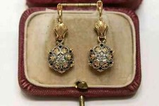 Art Deco Style Round Lab Created Diamond Wedding 14K Yellow Gold Finish Earrings picture