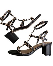 Valentino Garavani Rockstud Black Italian Leather Cage Block Heels  US 8.5 EU 39 picture