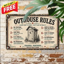 Outhouse Rules Sign Decor Farmhouse Cabin Bathroom Humor Metal Plaque picture