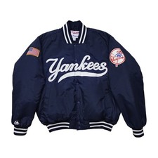 VTG 00s NEW YORK YANKEES MAJESTIC AUTHENTIC COLLECTION PUFFER SATIN JACKET Sz S picture