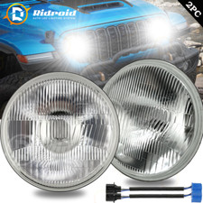 2Pcs Chrome 7 Inch LED GLASS Headlights Round, ORIGINAL CLASSIC LOOK Conversion picture