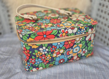 Vintage 1960s 1970s Flower Power Vinyl Train Case Floral Makeup Vanity Bag picture