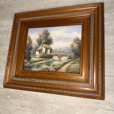 Original Oil Painting Signed P. Wilson Framed Landscape River Scene 16 X 14” picture