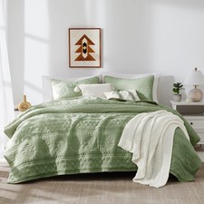 Boho Sage Green King Quilt Set - 3 Piece Lightweight Bedding with 2 Pillow Shams picture