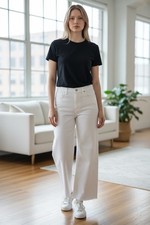 NEW LOFT  High Rise Wide Leg Ankle Jeans Off White Cream Petite 31/12P NWT picture