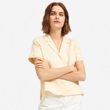 Everlane Linen Notch Short Sleeve Button Down Shirt Butter Yellow Size 10 picture