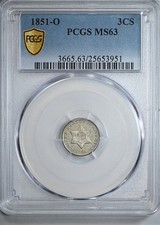 1851-O Three Cent Silver Piece 3CS PCGS MS63 picture