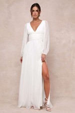 Lulus #468 Enchant My Love White V-Neck Long Sleeve Maxi Dress picture