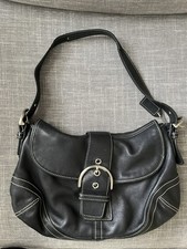 Coach Medium Soho Black Leather Buckle Flap Shoulder Bag Hobo 9248 Vintage Y2K picture