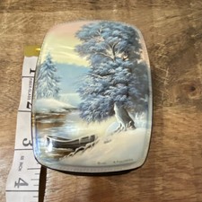 Vintage Hand Painted Russian Fedoskino Lacquer Trinket Box Winter Scene picture