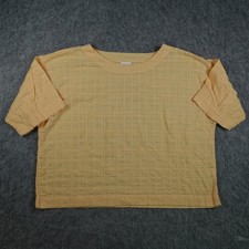 J Jill Top Women Medium Yellow Cotton Textured Short Sleeve Boxy Coastal picture