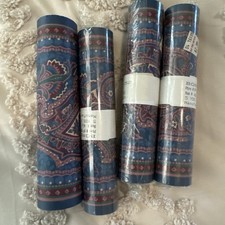 Vintage Retro Blue Red Floral Paisley 80s Wallpaper Border Rolls 20 Yds X 6 3/8 picture