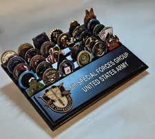 9x13 US Army 5th Special Forces desktop challenge coin display appx 30 coins picture