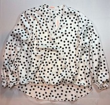 Renee C. Women's Polka Dot Faux Wrap Blouse NWT Black White Satin Look Top Large picture