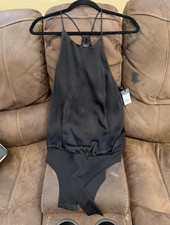 Mossimo Women’s Solid Black Halter Backless One-Piece Bodysuit picture