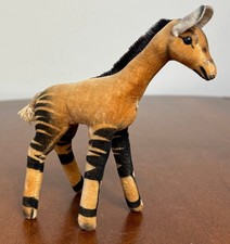 VTG Steiff Okapi Plush Toy Stuffed Animal Brown White picture