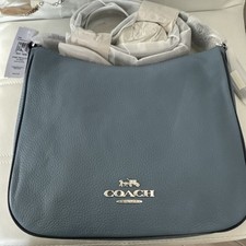 Coach  ELLIE Blue Pebbled Shoulder Bag, Silver Hardware, Zip Closure .NWT. picture