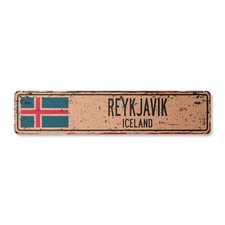 REYKJAVIK ICELAND Vintage Street Sign Icelander flag city country road rustic picture