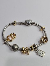 Authentic Pandora Moments Bracelet Lot w/ Charms Robot Basketball Letter A picture