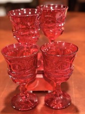 Vintage LG Wright Ruby Red Eye Winker Glass Water Goblets Cadmium UV Glow Set/4 picture