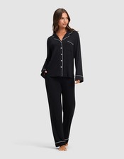 Cozy Earth Bamboo Pajama Top Long Sleeve Black Stretch Knit Sleep Womens XXL picture