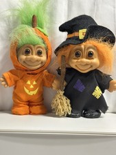 Vintage Russ Berrie Halloween Trolls Lot of 2 Pumpkin & Witch  5 1/2