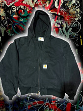90s Carhartt JR106 Men’s Black Full Zip Hooded Fleece Hoodie Cotton Logo Size L picture