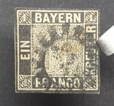 BAYERN BAVARIA 1849 1Kr Black (Mi#1/2) - Used, Minor Thins  picture