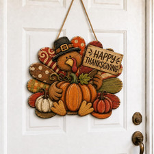 Happy Thanksgiving Decorations Turkey Pumpkin Wooden Door Wall Hanging Sign Gift picture