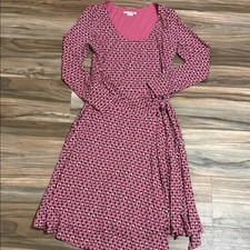 BODEN Silvia Jersey Dress L/S Faux Wrap Pink Geometric Print Sz 8 Midi A Line picture