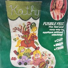 Vtg 1984 Stocking Kit Christmas Felt Applique Holiday DIY Personalized Craft picture