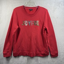 Talbots JOYFUL Sequin Red Christmas Sweatshirt Size M Holiday Festive picture