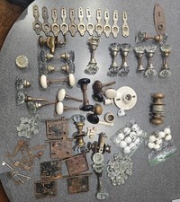 VINTAGE ANTIQUE CRYSTAL GLASS DOOR KNOBS LOCKING MECHANISM YALE CABINET CERAMIC picture