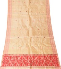Sushila Vintage Assamese Muga Silk Sari Remnant Scrap Beige Woven Craft Fabric picture