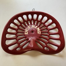 Antique 18” Deering Cast Iron Tractor Seat D267 Restored Red & White/Cream picture