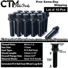 10x Audi Black 14x1.5 Ball Seat Lug Bolt 55mm Shank Fit Rim with 25-30mm Spacer picture