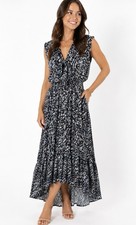 NWT  Ramy Brook Berlin High Low Polyester Navy Abstract Print  Dress Med  $425 picture