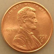 1997 D Lincoln Memorial Penny Brilliant Uncirculated Cent Red BU Coin picture