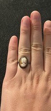 Vintage Antique Hand Carved Shell Cameo Ring Size ~7 Silver picture
