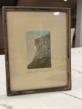 Antique Charles Sawyer Hand Colored Photograph Old Man of the Mountain NH Framed picture