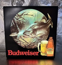 Vintage Budweiser Lighted Black Box Sign Bass Fish picture