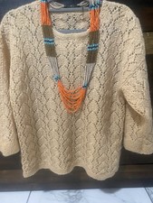 Hand Knit Mohair Sweater Women’s Small S Cream Ivory Openwork Lace Knit Handmade picture