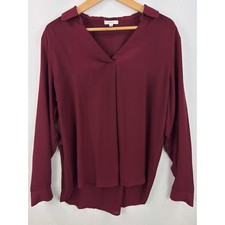 Maurices Blouse Womens XL Burgundy Long Sleeve V-Neck High Low Hem Top Wine picture